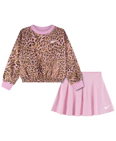 Nike Babies' Toddler Girls' 2t-4t Allover Printed Top And Scooter, 2-piece Set In Pink