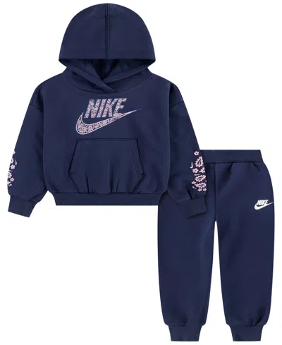 Nike Babies' Toddler Girls' 2t-4t Retro Remix Hoodie And Joggers, 2-piece Set In Blue