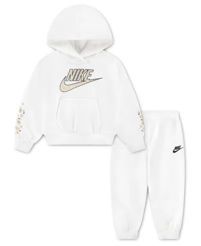 Nike Babies' Toddler Girls' 2t-4t Retro Remix Hoodie And Joggers, 2-piece Set In White