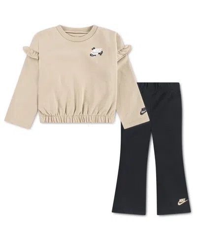 Nike Toddler Girls' 2t-4t Ruffle Top And Flared Leggings, 2-piece Set In Black