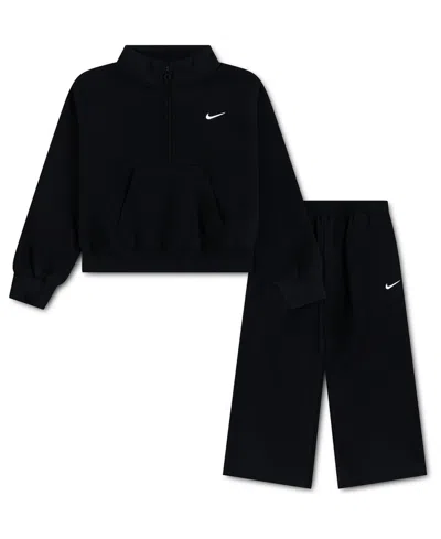 Nike Babies' Toddler Girls' 2t-4t Sportswear Standard Fleece Half-zip Top And Pants, 2-piece Set In Black