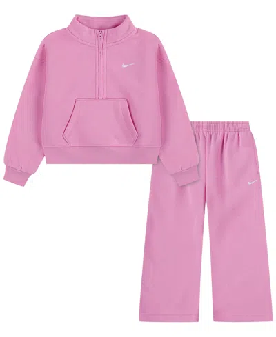 Nike Toddler Girls' 2t-4t Sportswear Standard Fleece Half-zip Top And Pants, 2-piece Set In Pink