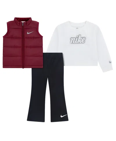 Nike Babies' Toddler Girls' 2t-4t Swoosh Sparkle Vest, T-shirt And Leggings, 3-piece Set In Multi
