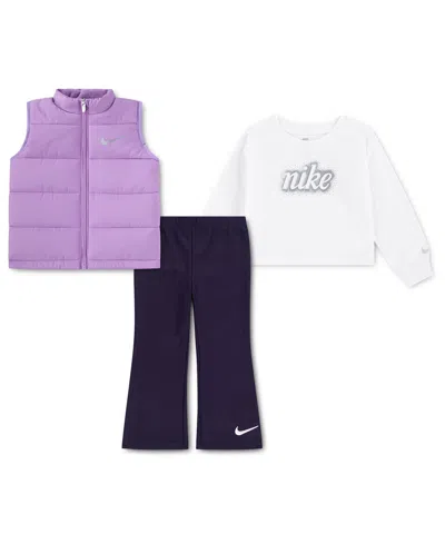 Nike Babies' Toddler Girls' 2t-4t Swoosh Sparkle Vest, T-shirt And Leggings, 3-piece Set In Multi