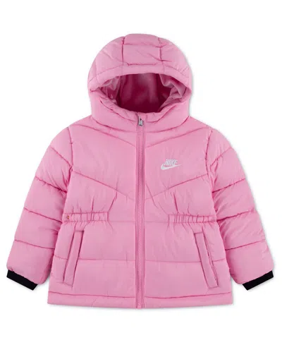 Nike Babies' Toddler Girls' 2t-5t Hooded Quilted Cinched-waist Puffer Jacket In Pink