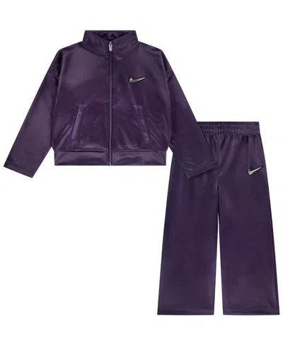 Nike Babies' Toddler Girls' 2t-5t Mock-neck Full-zip Long-sleeve Jacket And Pants, 2-piece Set In Purple