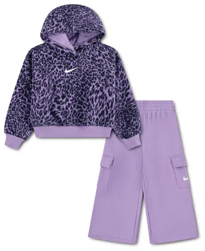 Nike Babies' Toddler Girls' 2t-5t Surranimal Animal-print Cargo Hoodie And Cargo Pants, 2-piece Set In Purple