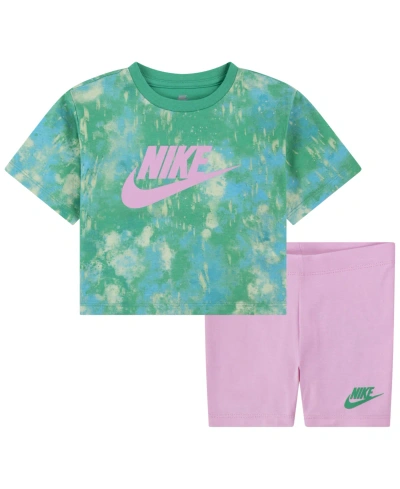 Nike Babies' Toddler Girls Boxy T-shirt And Bike Shorts, 2 Piece Set In Pink Rise