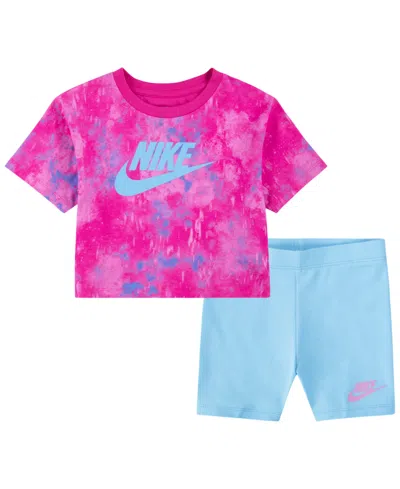 Nike Babies' Toddler Girls Boxy Tee And Bike Shorts Set In Aquarius Blue