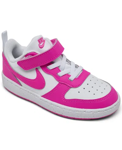 Nike Babies' Toddler Girls Court Borough Low Recraft Fastening Strap Casual Sneakers From Finish Line In White,pink
