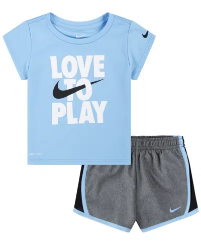 Nike Kids' Toddler Girls Dri-fit All Day Short Sleeve Tee And Shorts Set In Black Heather