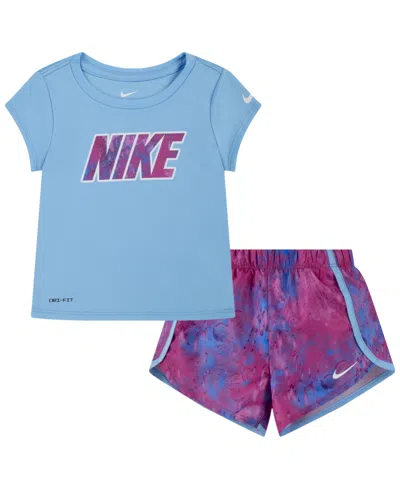 Nike Kids' Toddler Girls Dri-fit Short Sleeve Tee And Shorts Set In Playful Pink
