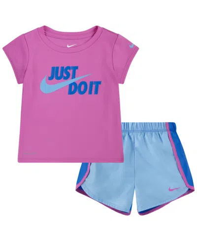 Nike Kids' Toddler Girls Dri-fit Sprinter Short Sleeve Tee And Shorts Set In Aquarius Blue