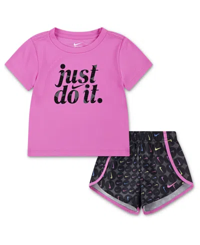 Nike Babies' Toddler Girls Just Do It Logo T-shirt & Shorts, 2 Piece Set In Black
