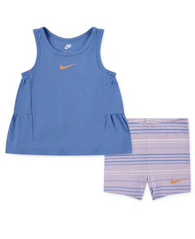 Nike Babies' Toddler Girls Sunny Swoosh Tank Top & Bike Shorts, 2 Piece Set In White