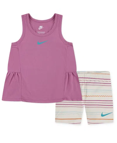 Nike Babies' Toddler Girls Sunny Swoosh Tank Top & Bike Shorts, 2 Piece Set In Pink