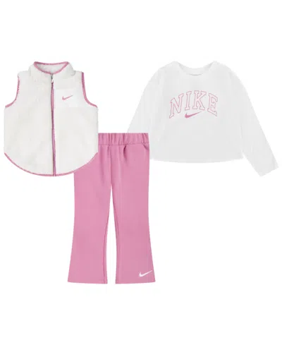 Nike Kids' Toddler Girls Swoosh Spirit Vest And Pants, 3-piece Set In Pink