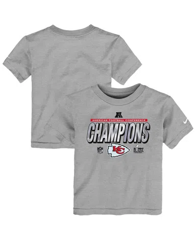 Nike Babies' Toddler Heather Gray Kansas City Chiefs 2024 Afc Champions Locker Room Trophy Collection T-shirt