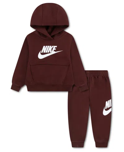 Nike Babies' Toddler Kids 2-piece Club Fleece Pullover Hoodie Set In Burgundy