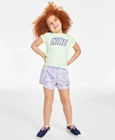 Nike Kids' Little Girls Dri-fit Short Sleeve T-shirt And Shorts Set In  Barely Grape