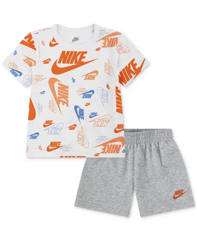 Nike Babies' Toddler Printed T-shirt & Lightweight French Terry Shorts, 2 Piece Set In Gray