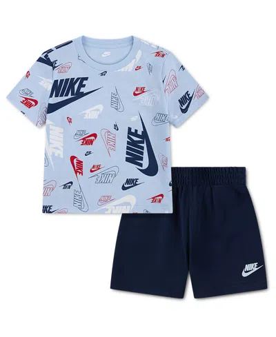 Nike Babies' Toddler Printed T-shirt & Lightweight French Terry Shorts, 2 Piece Set In Multi