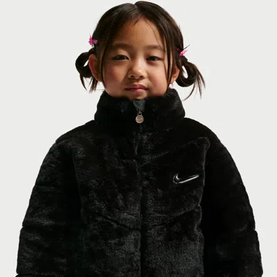 Nike Babies' Toddler Quilted Faux Fur Jacket In Black