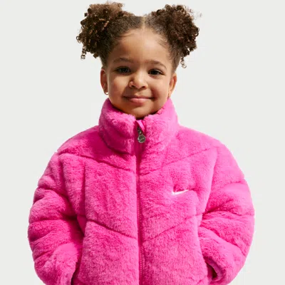 Nike Babies' Toddler Quilted Faux Fur Jacket In Pink