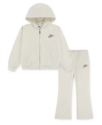 Nike Kids' Toddlers & Little Girls 4t-6t 2-piece Hoodie And Velour Flared Leggings Set In Neutral