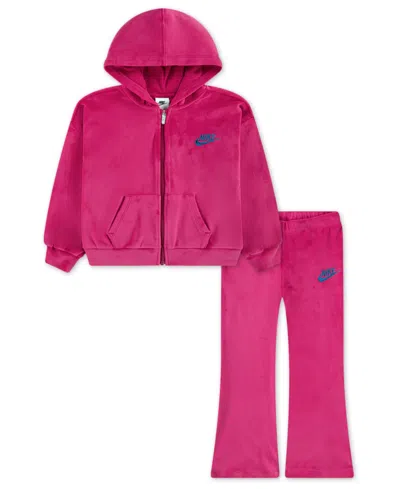Nike Kids' Toddlers & Little Girls 4t-6t 2-piece Hoodie And Velour Flared Leggings Set In Pink