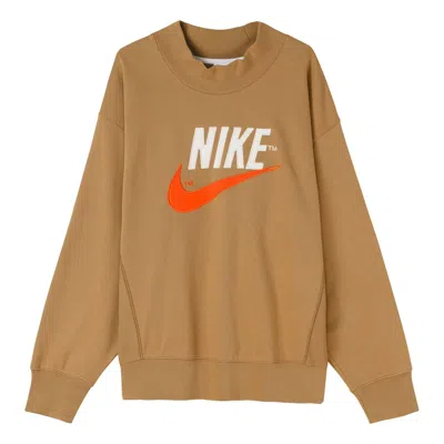Nike Trend Capsule Series Logo Embroidered Sports Round Neck Pullover Brown