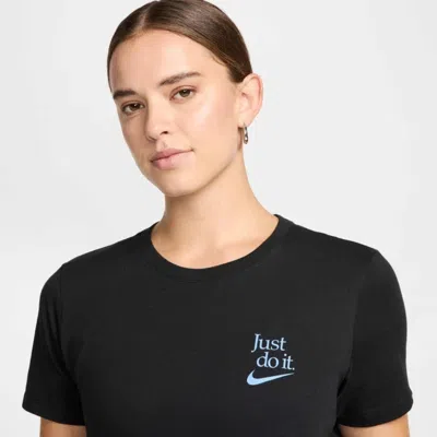 Nike T-shirt Women's Black Graphic Print Cotton Short Sleeve Pullover Dsgl1290