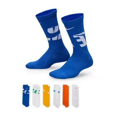 Nike Kids' Unisex 6 Pair Crew Socks In Blue