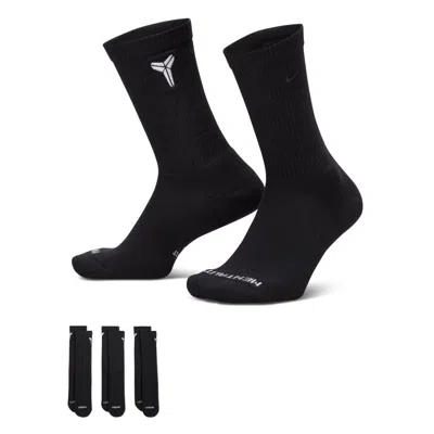 Nike Unisex Everyday Elevated "kobe" Crew Socks (3 Pairs) In Black