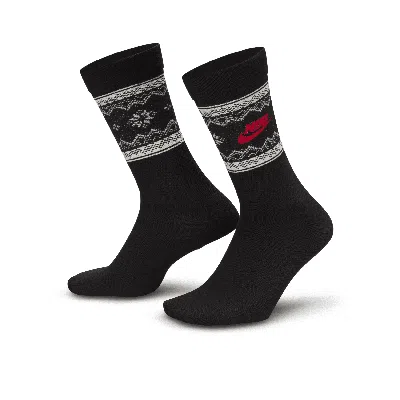 Nike Unisex Everyday Essentials Fair Isle Crew Socks (1 Pair) In Black