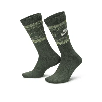 Nike Unisex Everyday Essentials Fair Isle Crew Socks (1 Pair) In Green