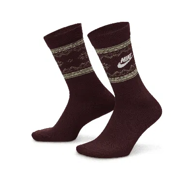Nike Unisex Everyday Essentials Fair Isle Crew Socks (1 Pair) In Red