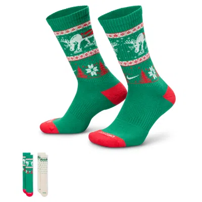 Nike Unisex Everyday Plus Cushioned Winter Wonderland Crew Socks (2 Pairs) In Green