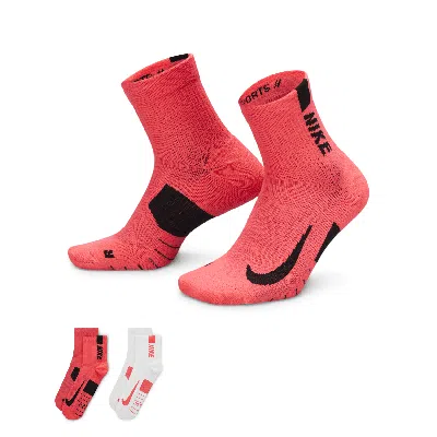 Nike Unisex Multiplier Running Ankle Socks (2 Pair) In Multicolor