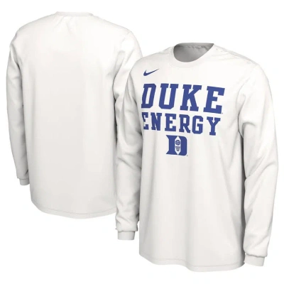 Nike Unisex   White Duke Blue Devils 2024 On-court Bench Energy Long Sleeve T-shirt