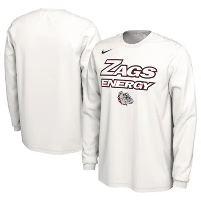 Nike Unisex   White Gonzaga Bulldogs 2024 On-court Bench Energy Long Sleeve T-shirt