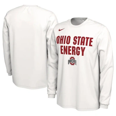 Nike Unisex   White Ohio State Buckeyes 2024 On-court Bench Energy Long Sleeve T-shirt