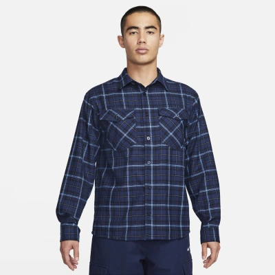 Nike Unisex  Sb Long-sleeve Flannel Skate Button-up Shirt In Blue