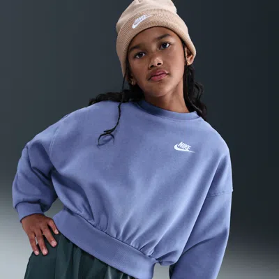Nike Kids' Unisex  Sportswear Club Fleece Girls' Boxy Crew-neck Sweatshirt In Blue