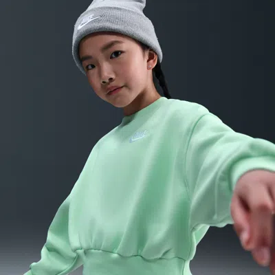 Nike Kids' Unisex  Sportswear Club Fleece Girls' Boxy Crew-neck Sweatshirt In Green