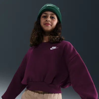 Nike Kids' Unisex  Sportswear Club Fleece Girls' Boxy Crew-neck Sweatshirt In Purple