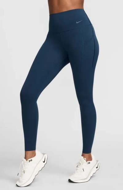 Nike Universa Dri-fit Medium Support High Waist Leggings In Armory Navy/black