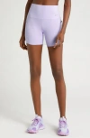 Nike Women's Universa Medium-support High-waisted 5" Biker Shorts With Pockets In Lilac Bloom/ Black