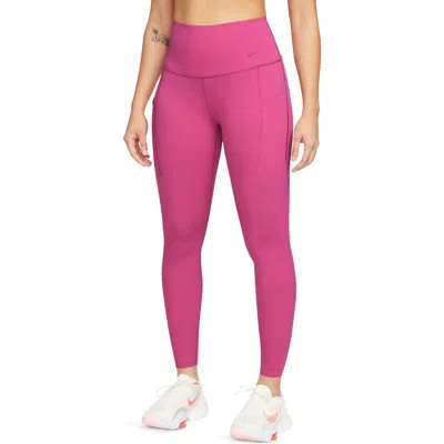 Nike Universa Medium Support High Waist 7/8 Leggings In Fireberry/ Black