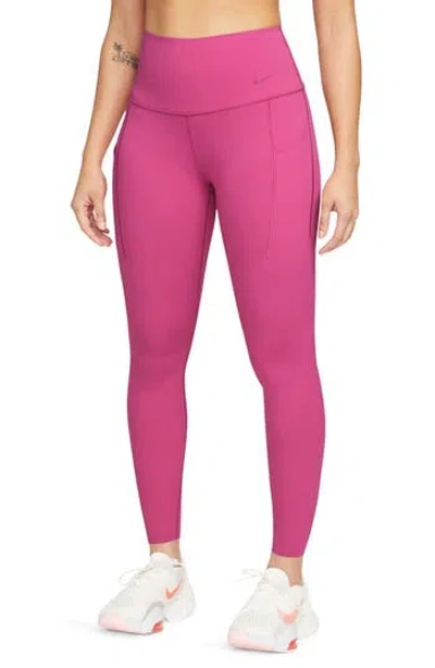 Nike Universa Medium Support High Waist 7/8 Leggings In Fireberry/black